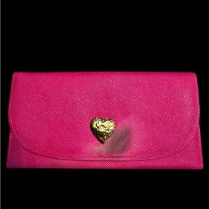 YSL Pink Heart-Accent Women’s Clutch Wallet